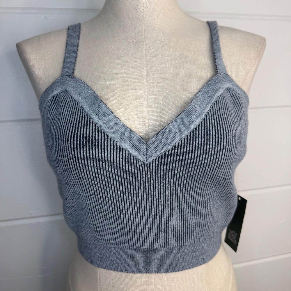 Wild‎ Fable XL RIbbed Cropped Top Bra Ribbed V Neck Blue NEW